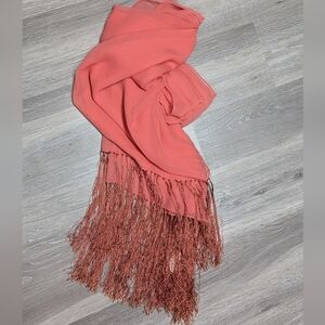 Vintage Casual Corner Pure Silk Large Scarf Wrap 8 Inch Knotted Fringe Deadstock